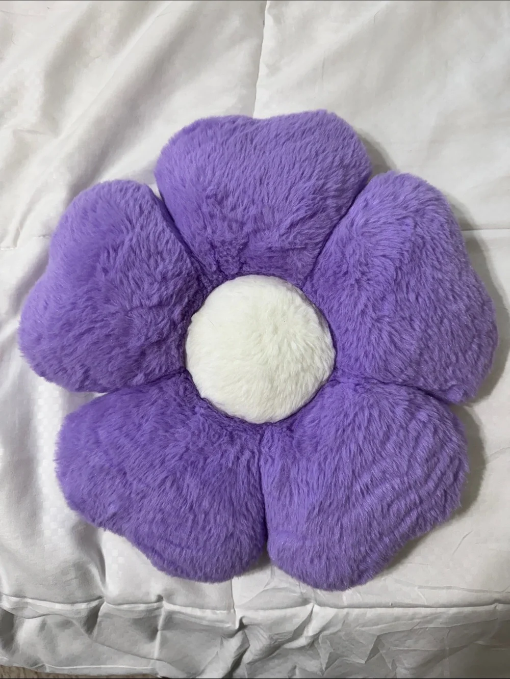 Plush Purple Flower Pillow with White Center